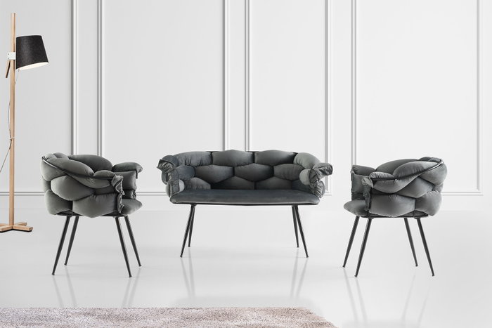 Hanah Home Juego de sofás Balon - 2136 en terciopelo gris oscuro y negro Hanah Home Juego de sofás Balon - 2136 en terciopelo gris oscuro y negro